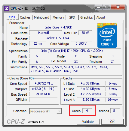 Как узнать сколько ядер в компьютере - CPU-Z
