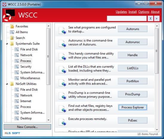 WSCC бесплатная программа для управления сотнями системных утилит Windows